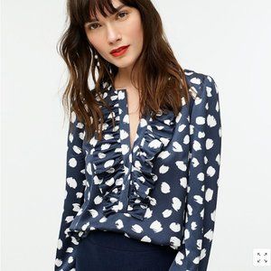 J.Crew long-sleeve ruffle front brush stroke print